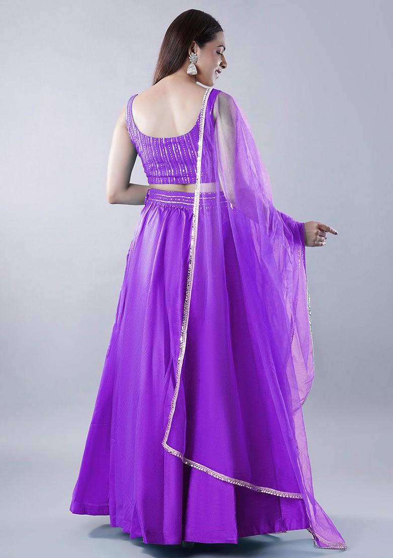 Purple Emboridered Blended Lehenga Choli - Indya