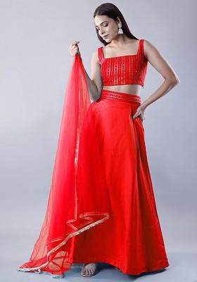 Red Emboridered Blended Lehenga Choli