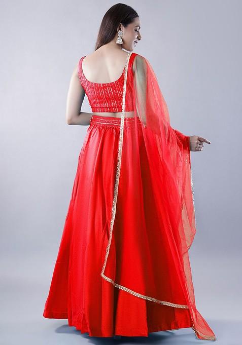 Red Emboridered Blended Lehenga Choli