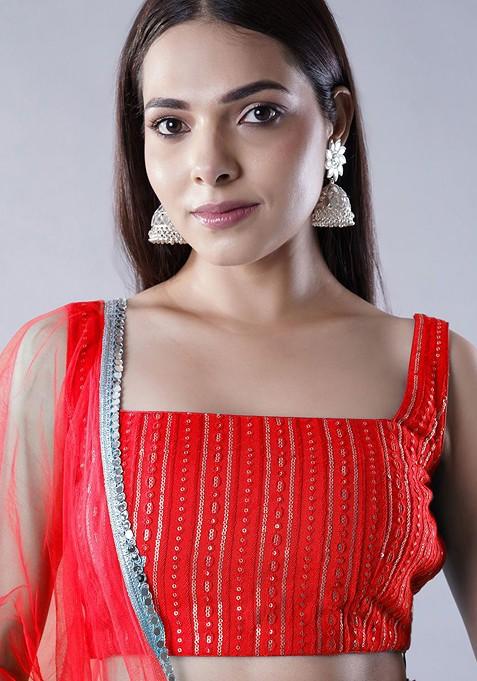 Red Emboridered Blended Lehenga Choli