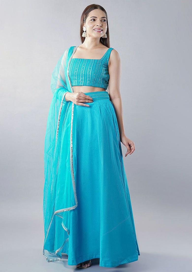 Blue Embellished Blended Lehenga Choli