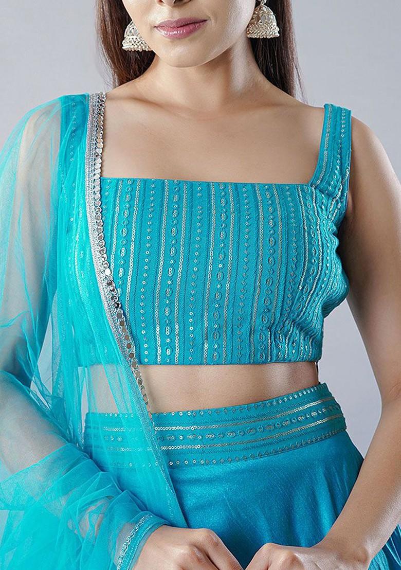 Blue Embellished Blended Lehenga Choli