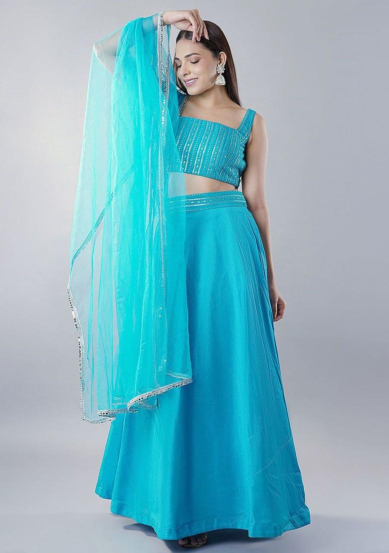 Blue Embellished Blended Lehenga Choli