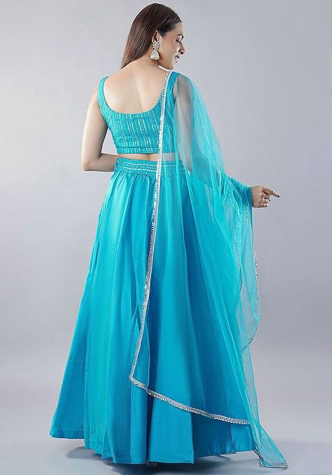 Blue Embellished Blended Lehenga Choli