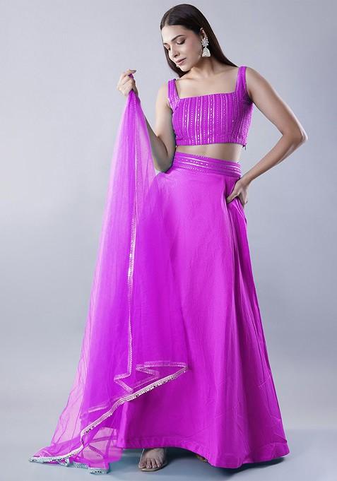 Pink Emboridered Blended Lehenga Choli