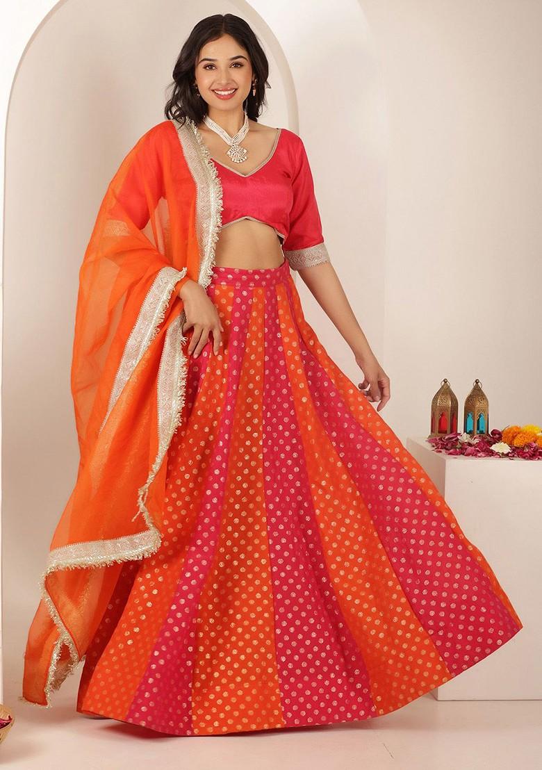 Red Emboridered Blended Lehenga Choli