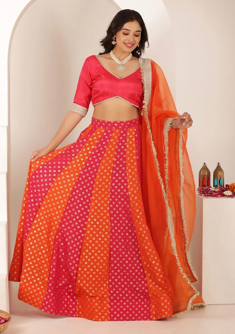 Red Emboridered Blended Lehenga Choli - Indya