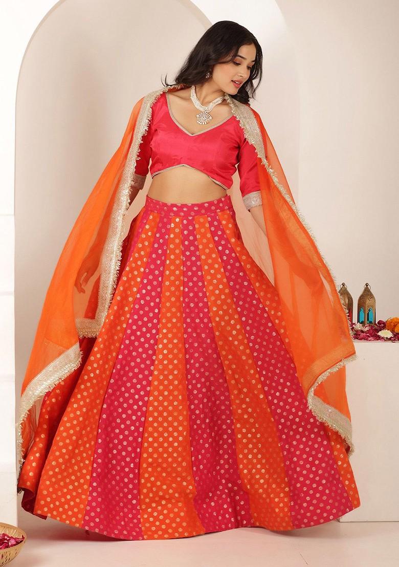 Red Emboridered Blended Lehenga Choli - Indya