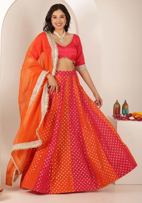 Red Emboridered Blended Lehenga Choli