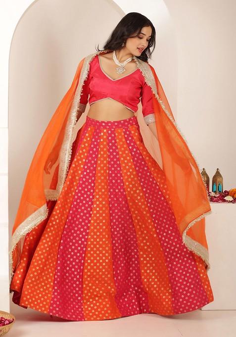 Red Emboridered Blended Lehenga Choli