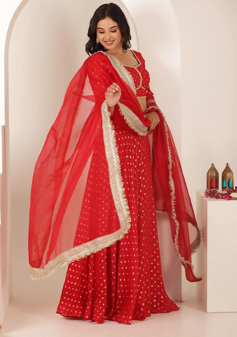 Red Emboridered Blended Lehenga Choli