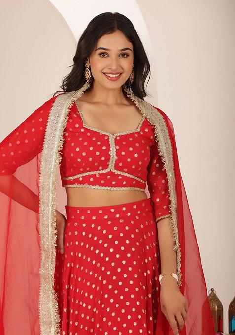 Red Emboridered Blended Lehenga Choli