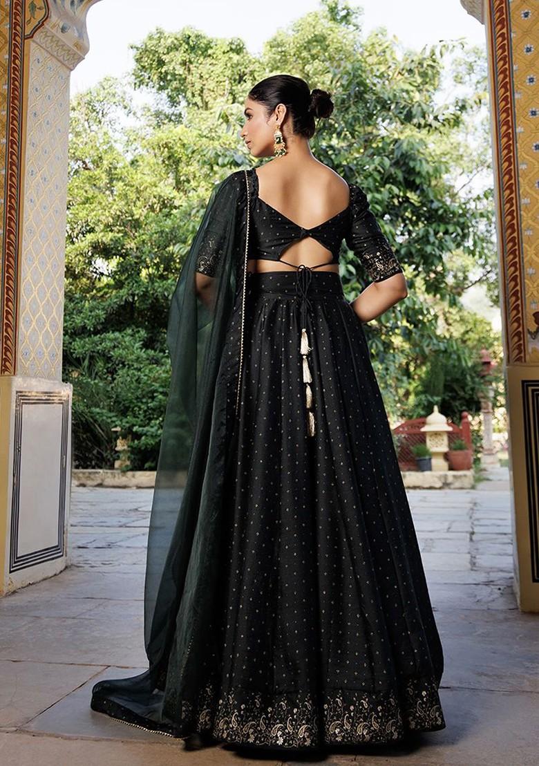 Green Embellished Blended Lehenga Choli