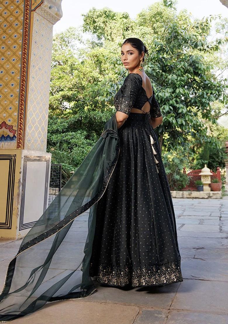 Green Embellished Blended Lehenga Choli