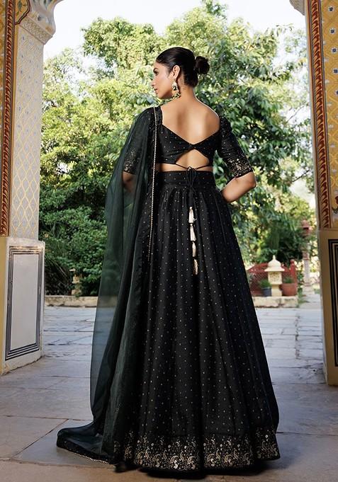 Green Embellished Blended Lehenga Choli