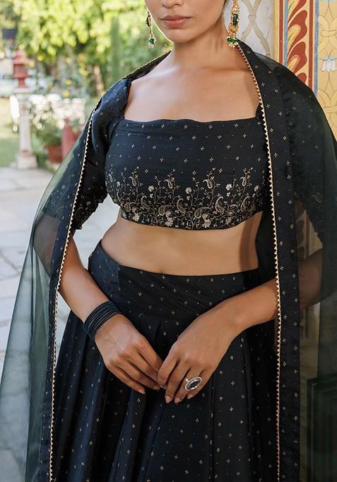 Green Embellished Blended Lehenga Choli