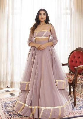 Purple Emboridered Blended Lehenga Choli