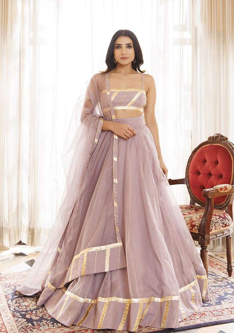 Purple Emboridered Blended Lehenga Choli - Indya