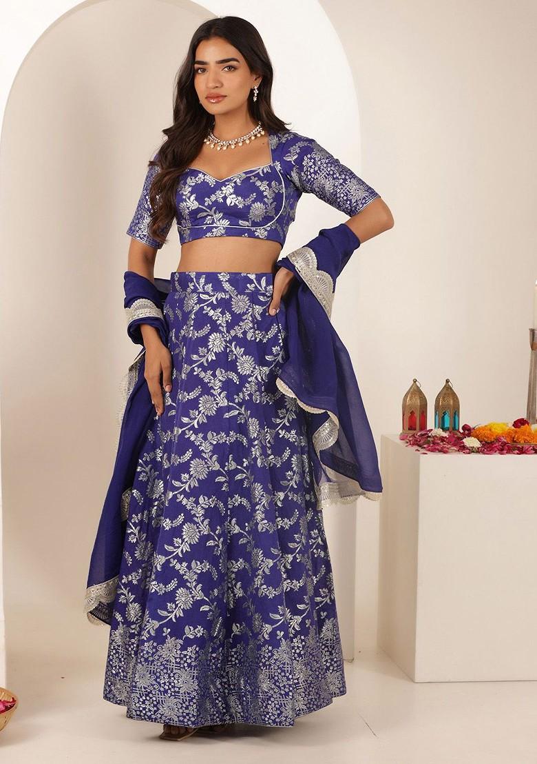 Blue Emboridered Blended Lehenga Choli - Indya