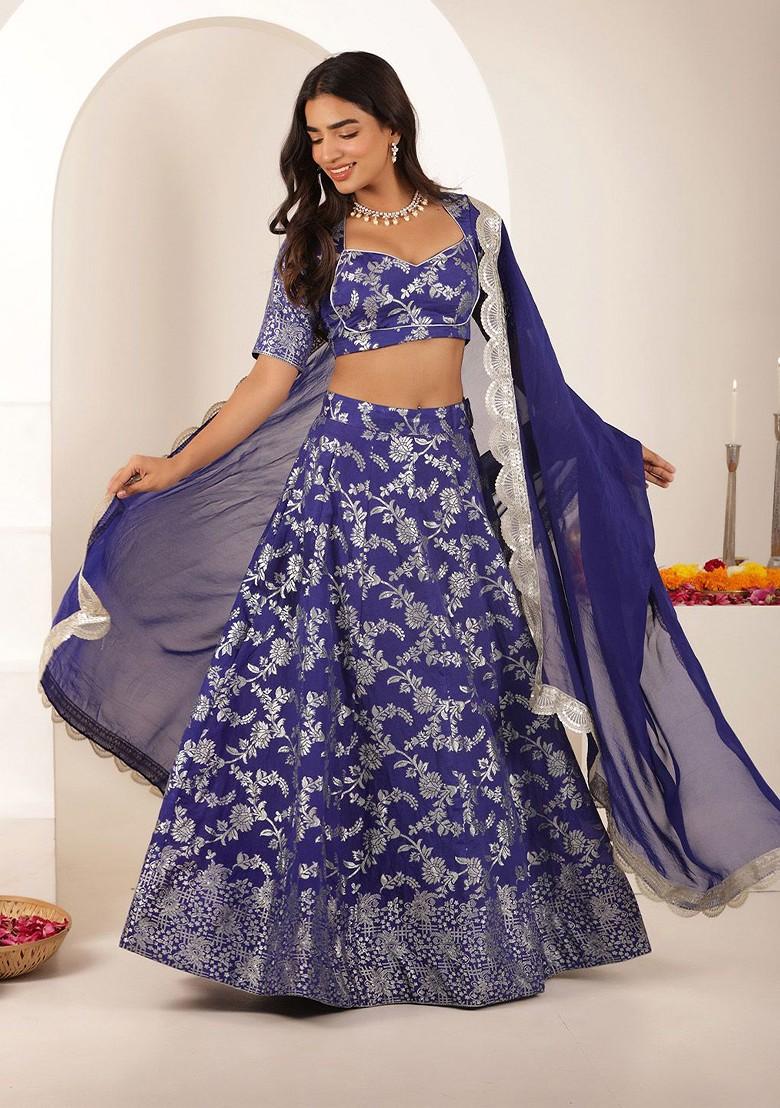 Blue Emboridered Blended Lehenga Choli - Indya