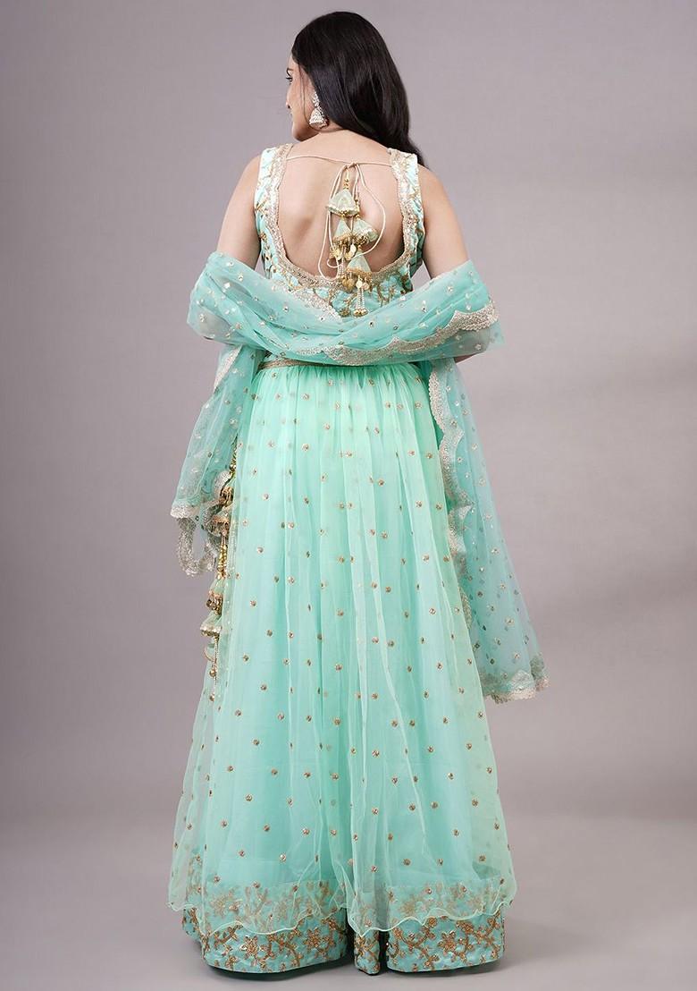 Sea Green Embellished Blended Lehenga Choli