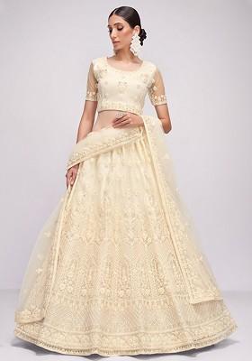 Cream Emboridered Blended Lehenga Choli