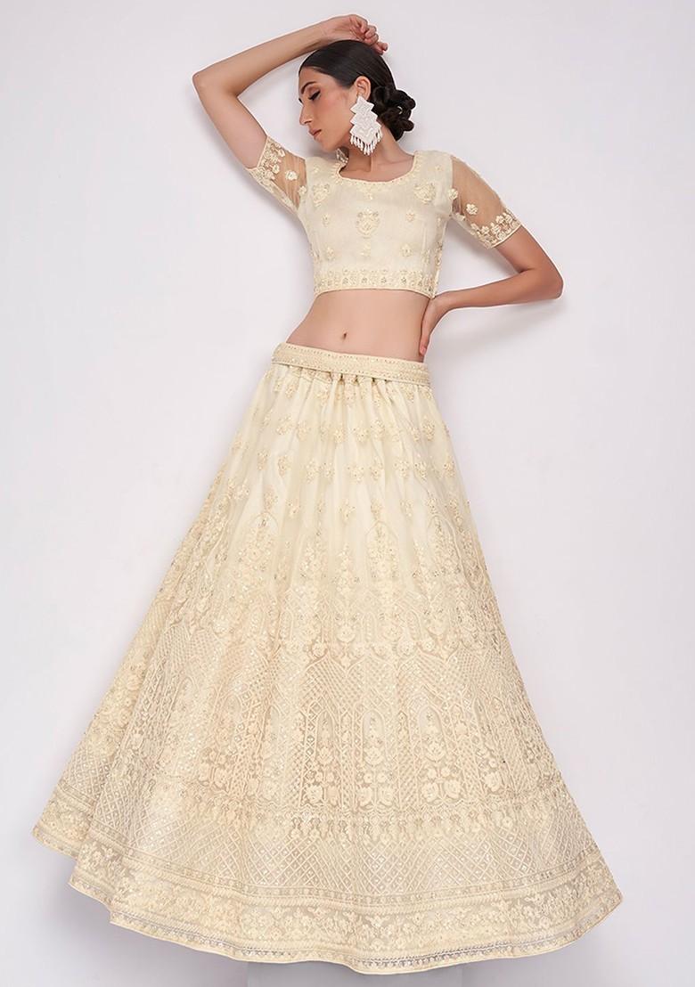 Cream Emboridered Blended Lehenga Choli - Indya