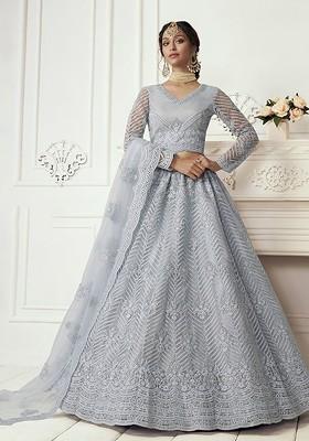 Grey Emboridered Blended Lehenga Choli