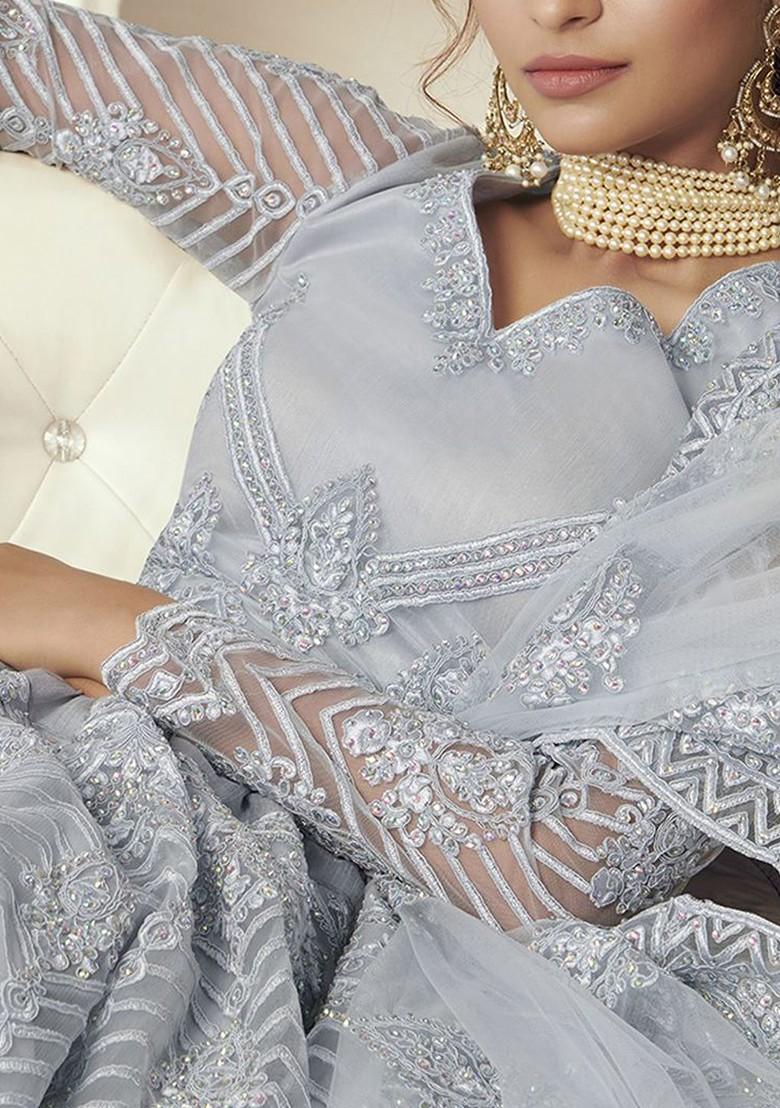 Grey Emboridered Blended Lehenga Choli - Indya
