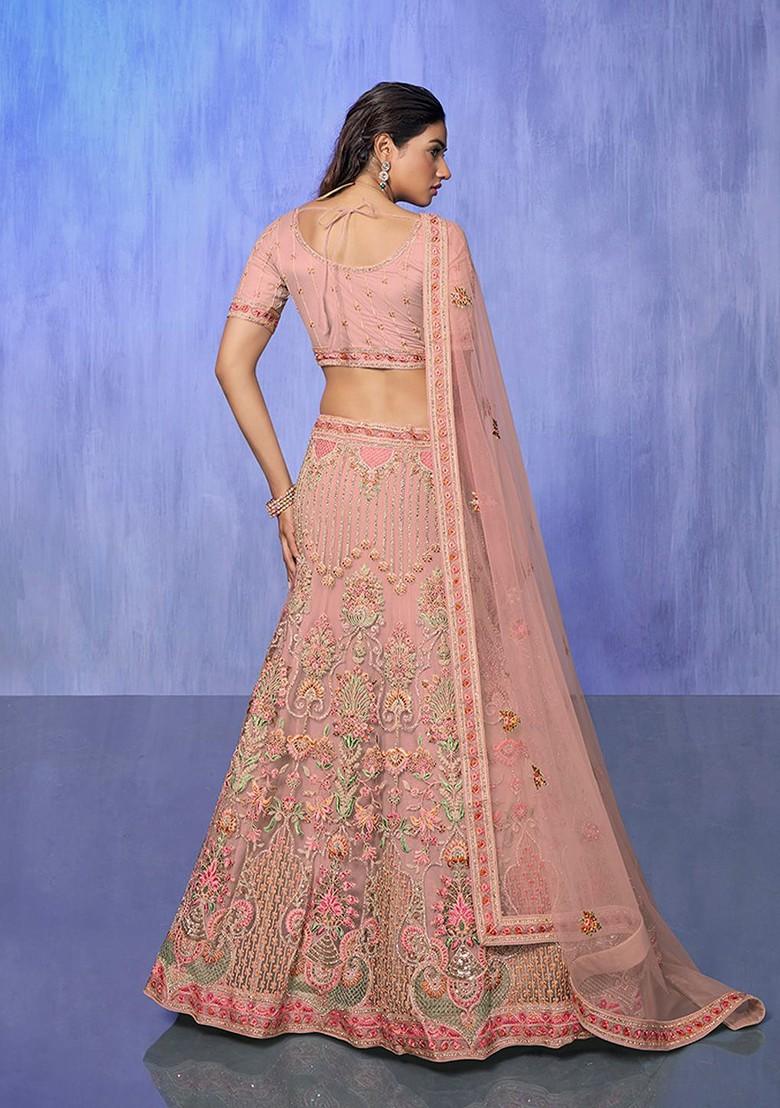 Peach Emboridered Blended Lehenga Choli - Indya