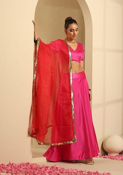 Pink Emboridered Blended Lehenga Choli