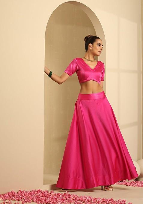 Pink Emboridered Blended Lehenga Choli