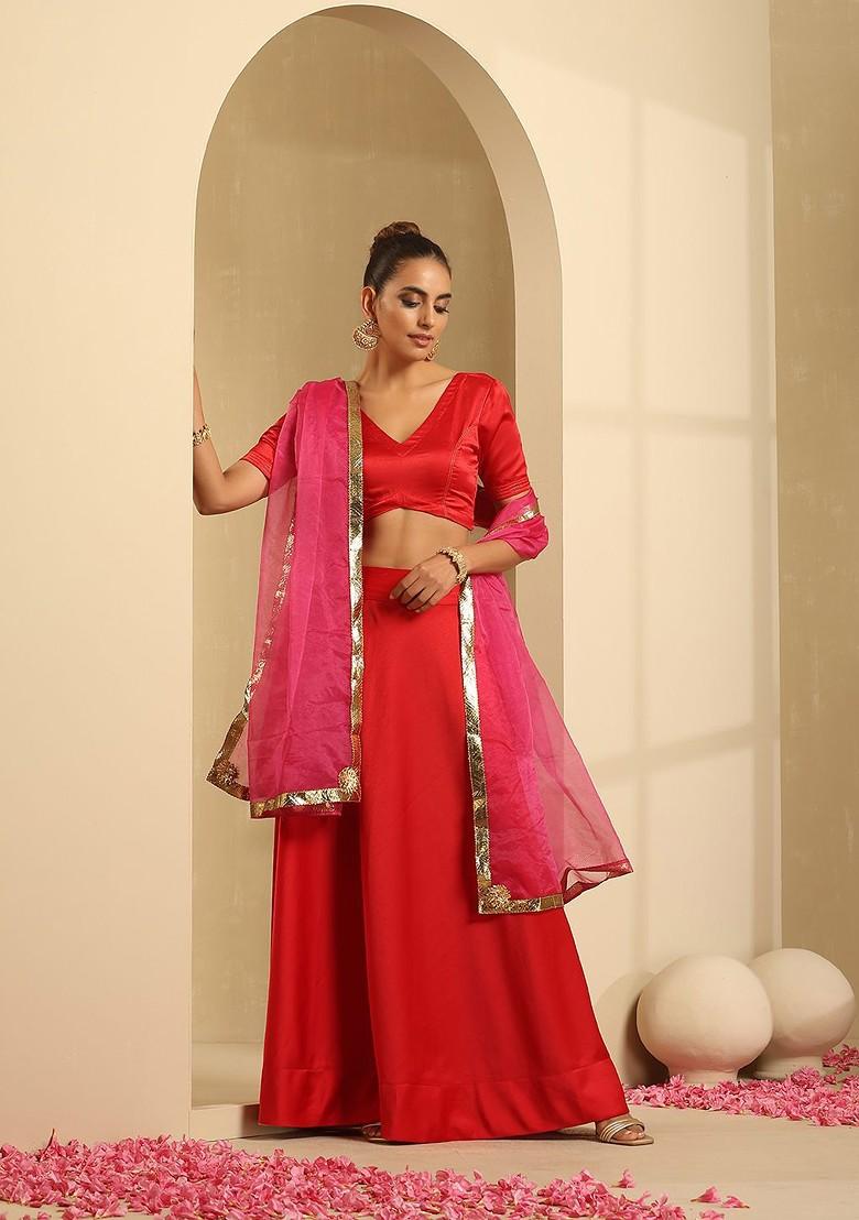 Red Emboridered Blended Lehenga Choli