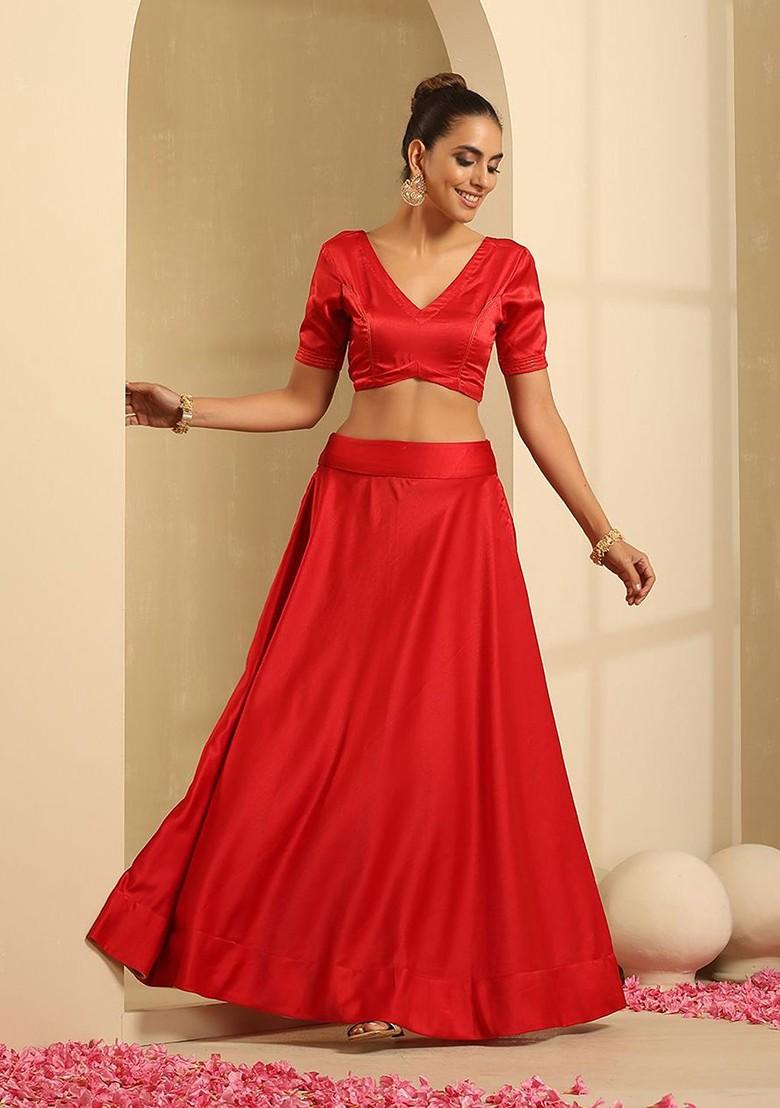 Red Emboridered Blended Lehenga Choli