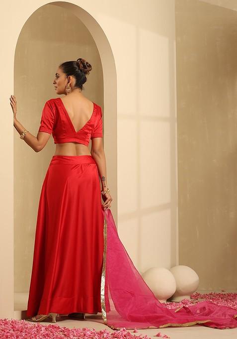 Red Emboridered Blended Lehenga Choli