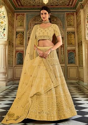 Yellow Emboridered Blended Lehenga Choli