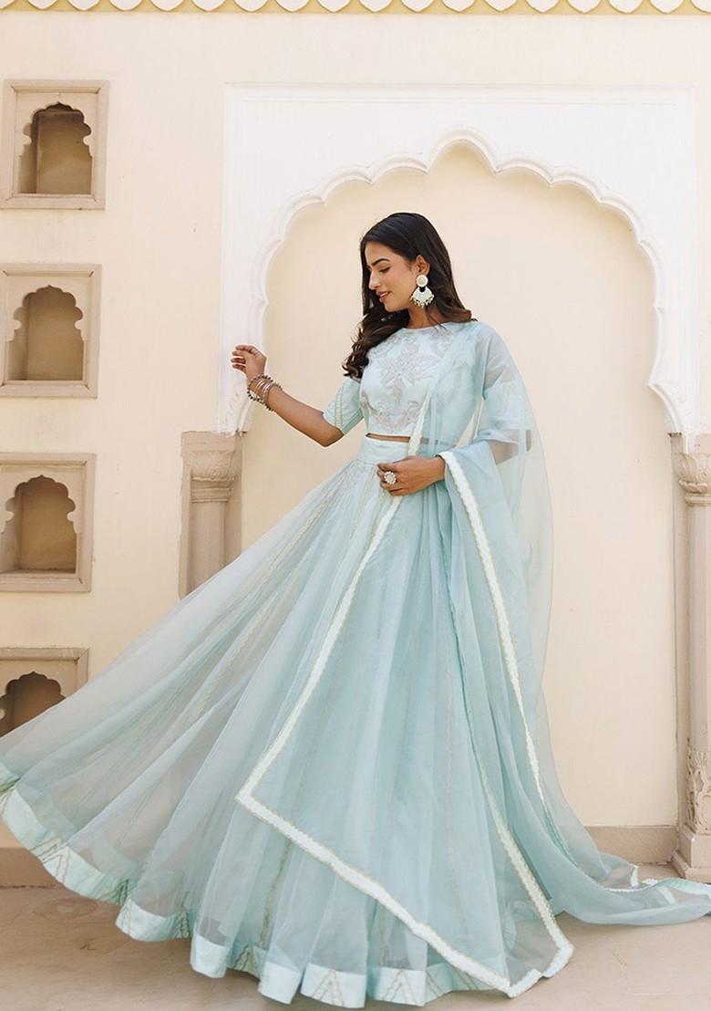 Blue Emboridered Blended Lehenga Choli - Indya