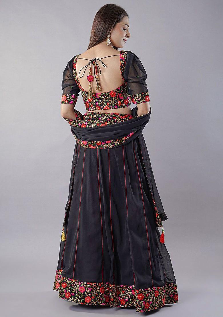 Black Emboridered Blended Lehenga Choli - Indya