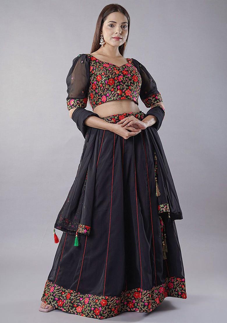 Black Emboridered Blended Lehenga Choli - Indya