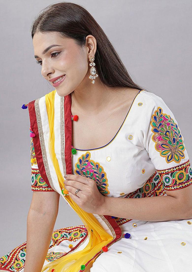 White Emboridered Blended Lehenga Choli - Indya