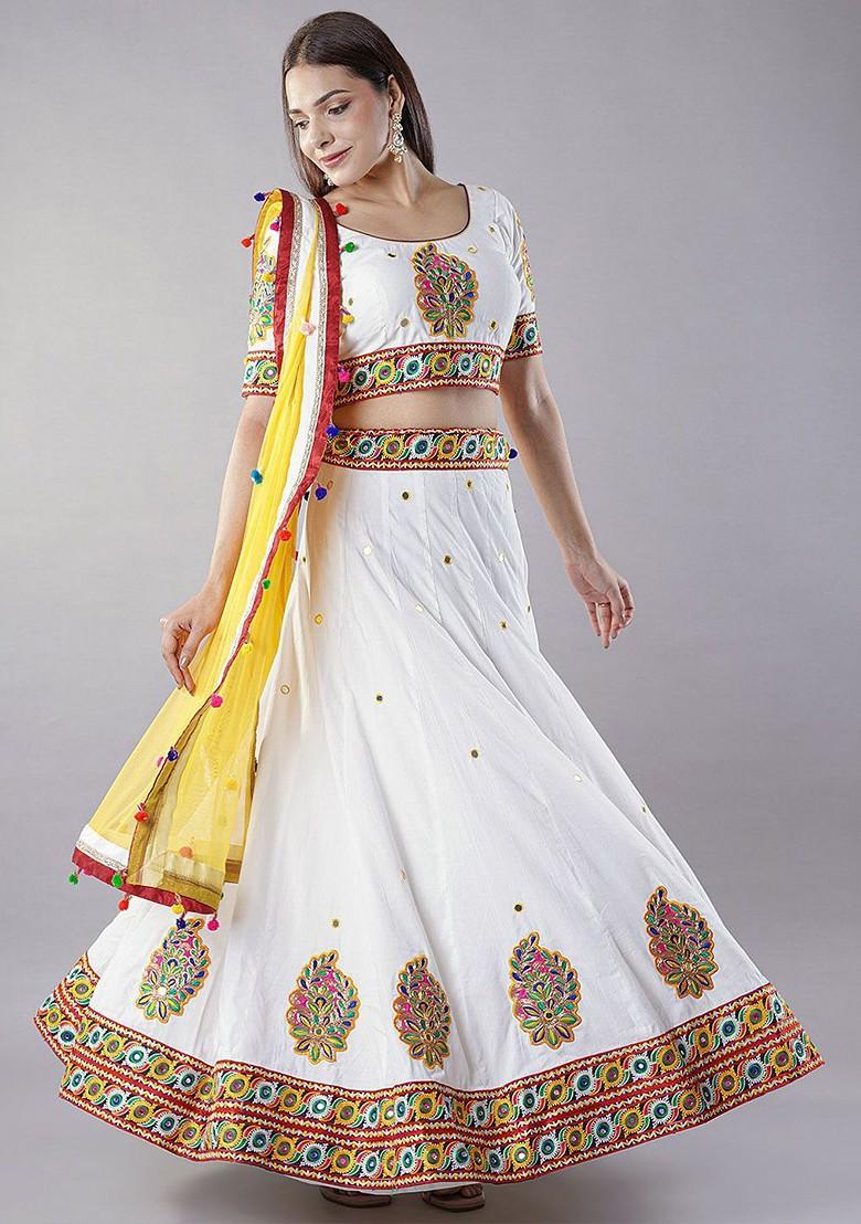 White Emboridered Blended Lehenga Choli - Indya