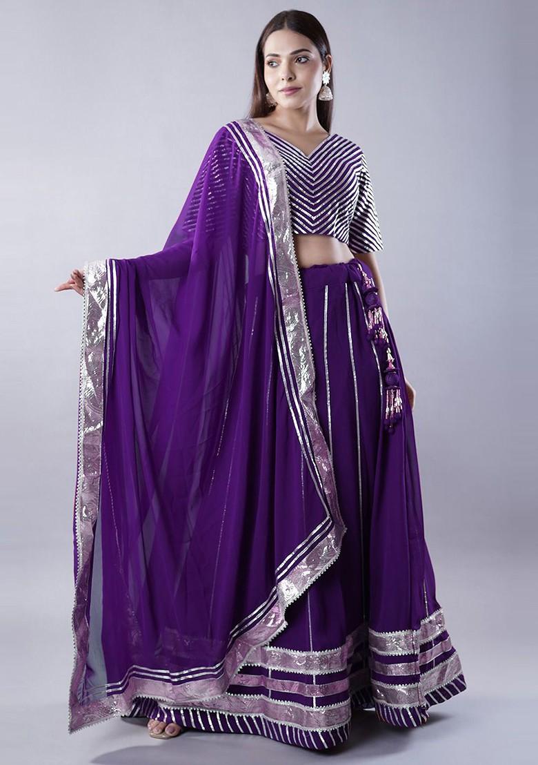 Purple Embellished Blended Lehenga Choli