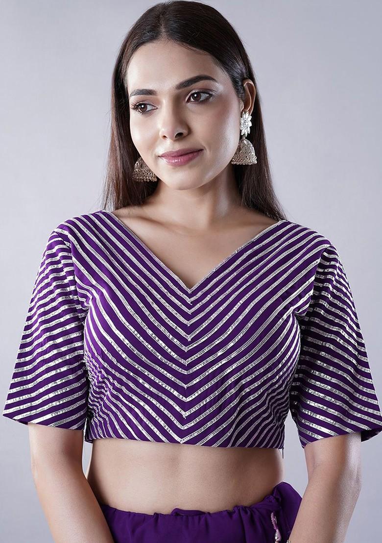 Purple Embellished Blended Lehenga Choli