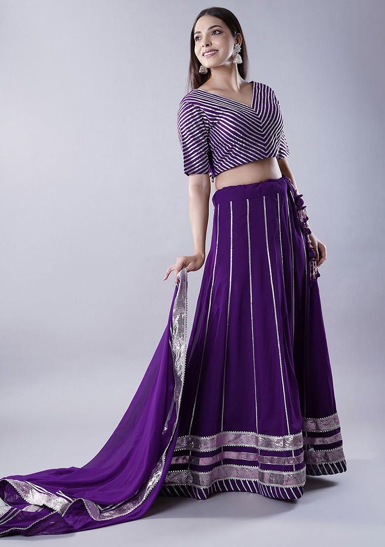 Purple Embellished Blended Lehenga Choli