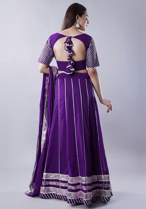 Purple Embellished Blended Lehenga Choli