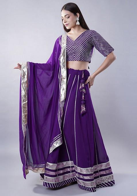 Purple Embellished Blended Lehenga Choli