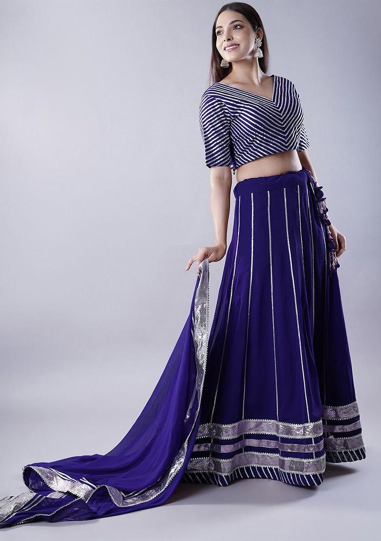 Navy Blue Embellished Blended Lehenga Choli
