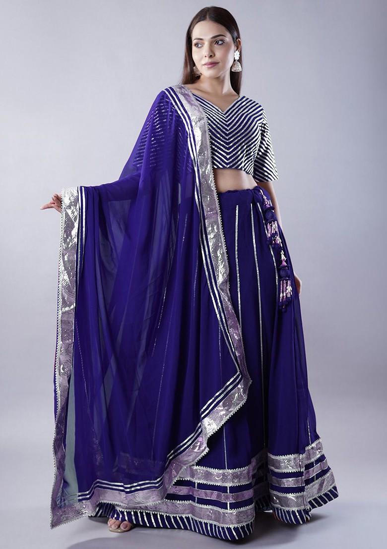 Navy Blue Embellished Blended Lehenga Choli