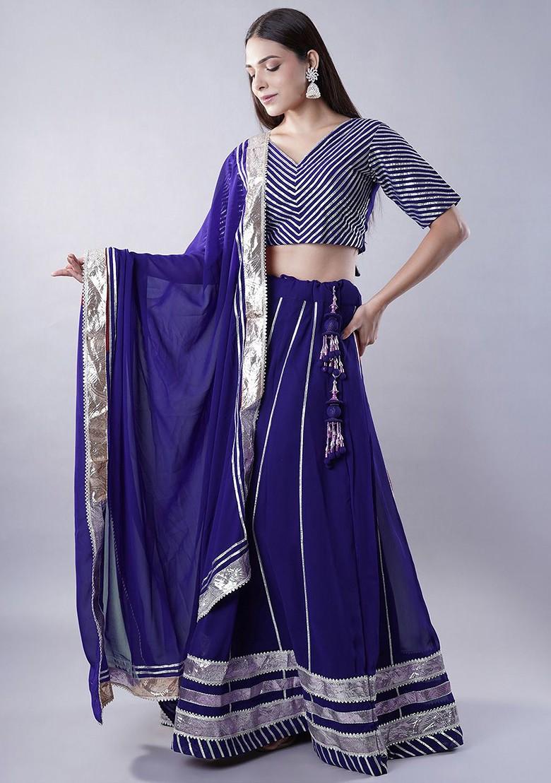 Navy Blue Embellished Blended Lehenga Choli - Indya