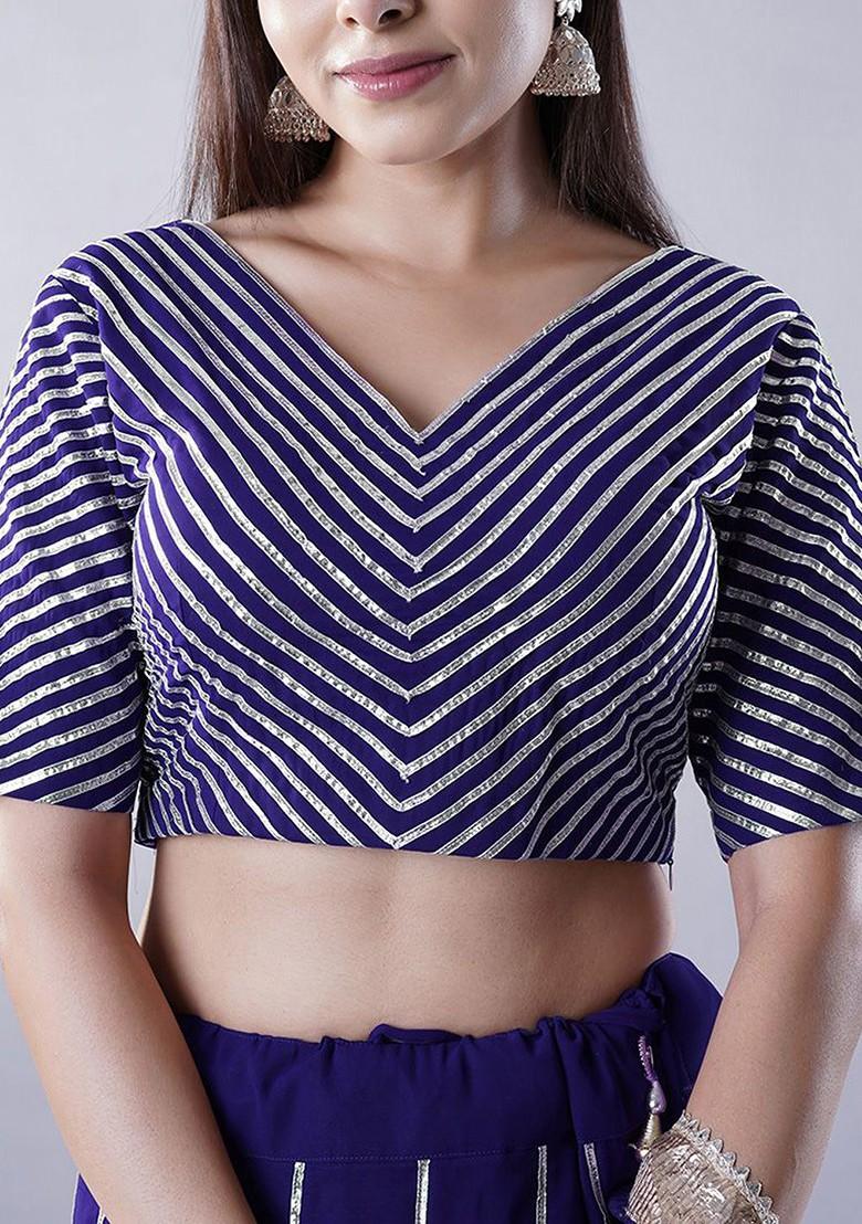 Navy Blue Embellished Blended Lehenga Choli